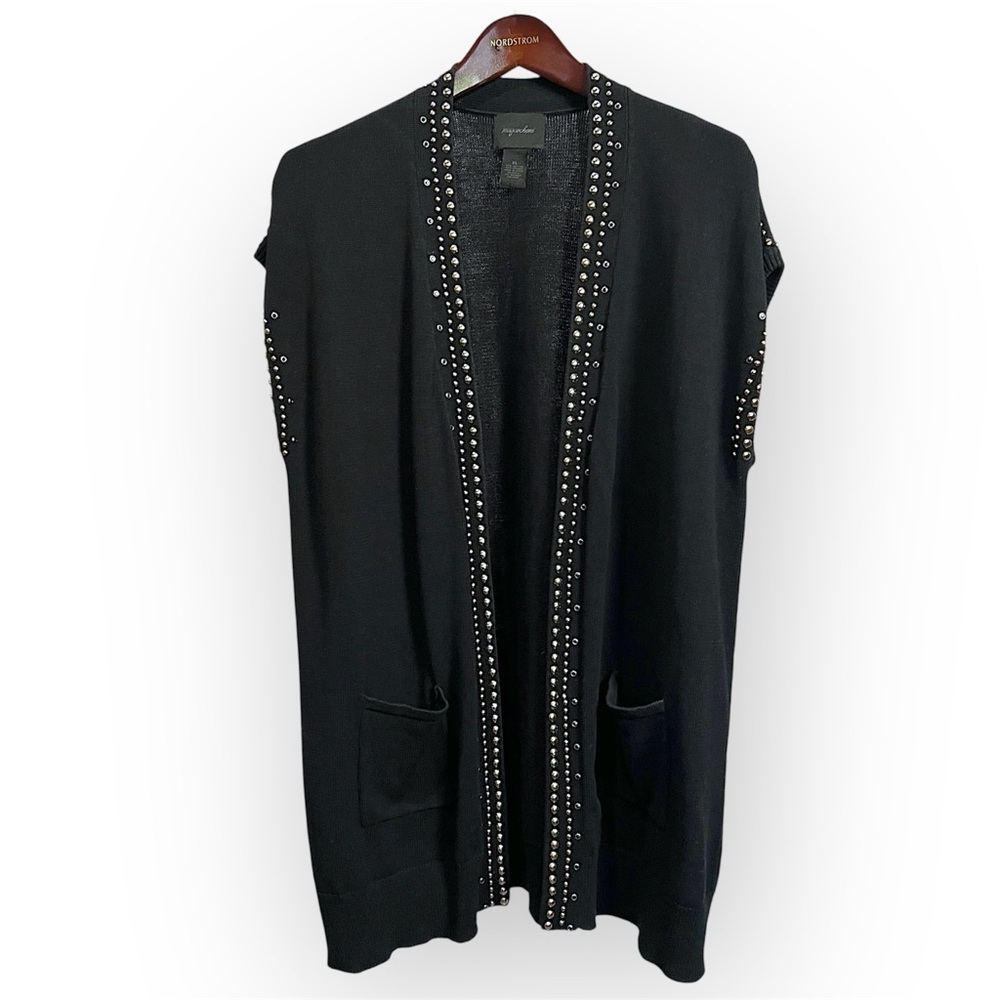 Magaschoni Cotton blend knit open front Cardigan studded detail sleeveless XL